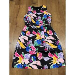 Milly Womens Black Multicolor Floral Cutout Back Fit Flare Dress Size 2